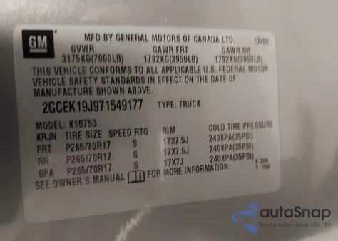 2007 Chevrolet Silverado 1500 Ltz from USA, damaged, VIN 2GCEK19J971549177